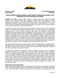 Nevada Sunrise Acquires Gemini Lithium Project In Nevada And
