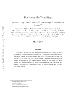 The Vector-like Twin Higgs arXiv:1601.07181v1 [hep
