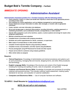 Budget Bob`s Termite Company &ndash; Fairfield Administrative Assistant