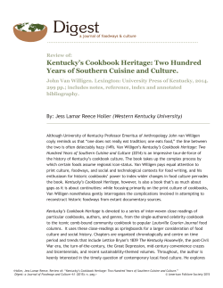 Kentucky`s Cookbook Heritage - Digest: A Journal of Foodways and