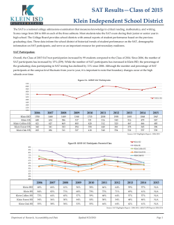 SAT Results&mdash;Class of 2015 Klein Independent School District