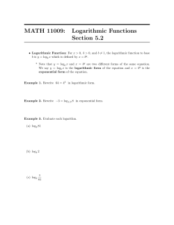 MATH 11009: Logarithmic Functions Section 5.2