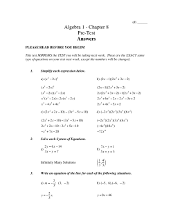 Ch 8 CPM Algebra 1 Partner Pre