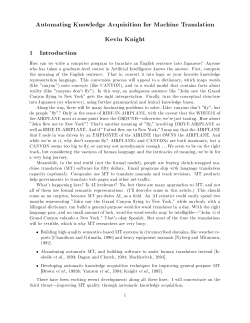 Automating Knowledge Acquisition for Machine Translation Kevin