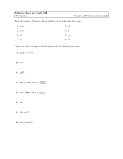 Calculus Tune-up: Math 104 Worksheet 1 Review of Derivatives and