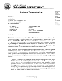 SAN FRANCISCO PLANNING DEPARTMENT Letter of Determination