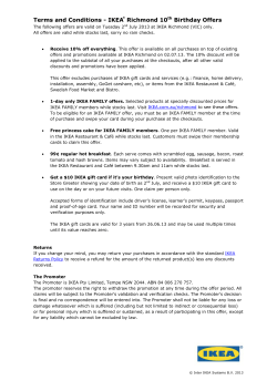 Terms and Conditions - IKEA&reg; Richmond 10th Birthday Offers