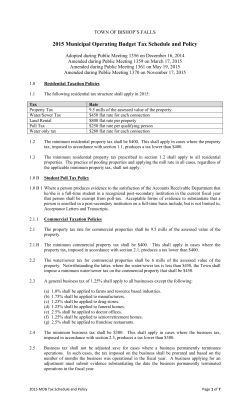 2015 Municipal Operating Budget Tax Schedule and Policy