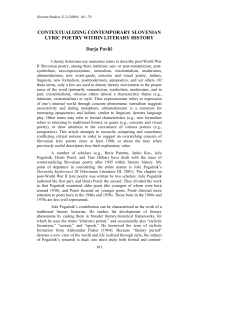 CONTEXTUALIZING CONTEMPORARY SLOVENIAN LYRIC