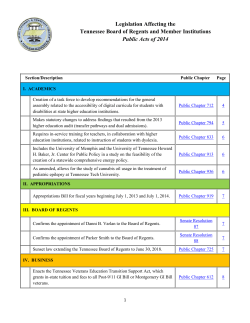 Legislation Affecting the Tennessee Board of Regents and Member