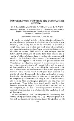 PHYTOHORMONES : STRUCTURE AND PHYSIOLOGICAL