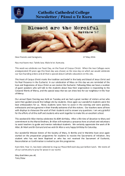 Newsletter 27 May 2016 - Catholic Cathedral College
