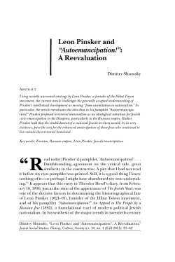 Leon Pinsker and &ldquo;Autoemancipation!&rdquo;: A
