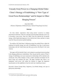 China`s Strategy of Establishing A &ldquo;New Type of Great Power