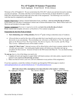 Pre-AP Literature 10 &ndash; The Adventures of Huckleberry Finn Study