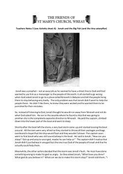 Teachers Notes 5 (see Activity sheet 4): Jonah and the Big Fish (and
