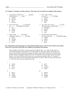 Level Green, Unit 7: Practice Vocabulary Workshop, Level Green