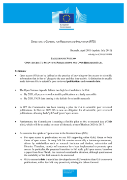 Brussels, April 2016 (update: July 2016) &bull; Open access (OA) can be
