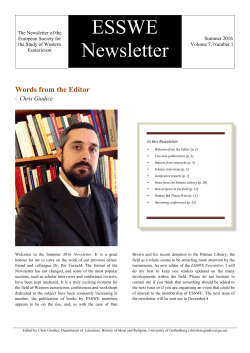 ESSWE Newsletter, Vol. 7, No. 1 (Summer 2016)