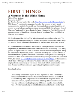 First Things - A Mormon in the White House