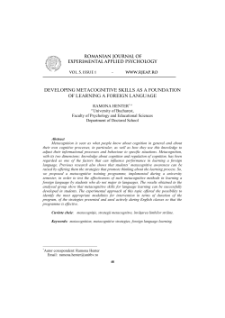 DEVELOPING METACOGNITIVE SKILLS AS A FOUNDATION OF