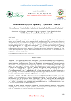 Formulation of Tigecycline Injection by Lyophilization Technique
