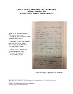 "`Hope` is the thing with feathers -" by Emily Dickinson. Originally