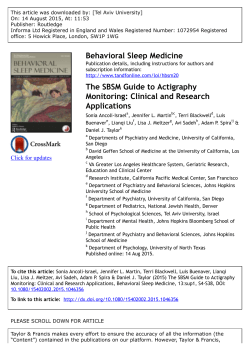 Behavioral Sleep Medicine The SBSM Guide to Actigraphy