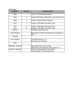 5th Grade SUBJECT BLOCK ASSIGNMENT Math 1 Lesson 17
