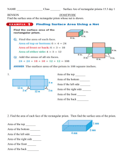 NAME Class ______ Surface Are of rectangular prisms 15.3 day 1
