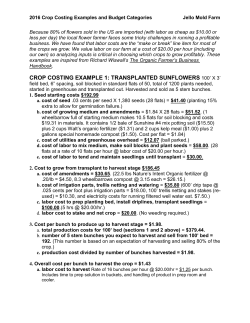 CROP COSTING EXAMPLE 1: TRANSPLANTED SUNFLOWERS