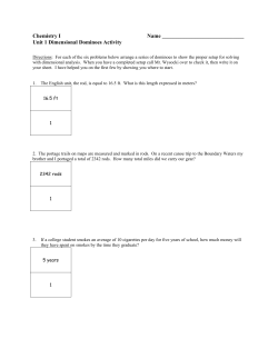 Chemistry I Name Unit 1 Dimensional