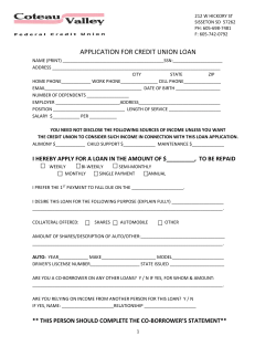 Printable Loan Application - Coteau Valley Federal Credit Union