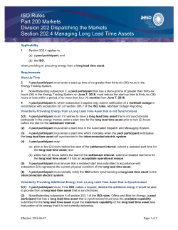 ISO Rules Part 200 Markets Division 202 Dispatching the Markets