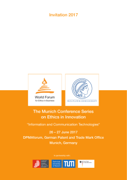 Invitation 2017 The Munich Conference Series on Ethics in Innovation