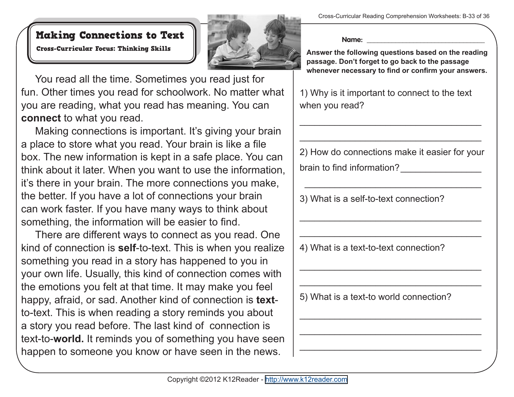 passage. Don`t forget to go back to the passage Intended For Text To Self Connections Worksheet