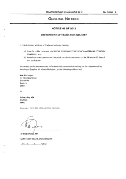 Policy on Development of Special Economic Zones in South Africa