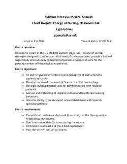Syllabus Intensive Medical Spanish Christ Hospital College of