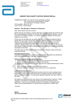 URGENT FIELD SAFETY NOTICE/ DEVICE RECALL