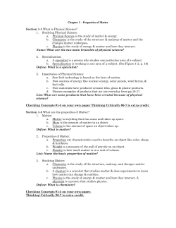 Chapter 1 &ndash; Properties of Matter
