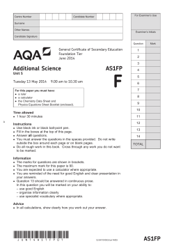 GCSE Additional Science Question paper Unit 05 June 2014