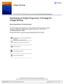 Developing an Original Argument: A Strategy for College Writing