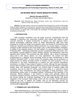 an review about rapid manufacturing - "IMT Oradea"-2016