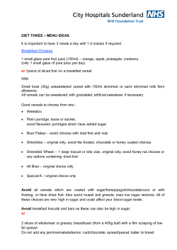 Diet Three &ndash; food choices and menu ideas