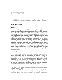 Child Labor`s Link with Literacy and Poverty in Pakistan
