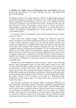 Christos Tsagalis, reviewing E. Minchin, ed., Orality, Literacy and