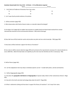 Evolution Study Guide Part I Due 4/13 &ndash; 10 Points &ndash; 5 if no RSQ