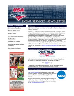 Highlights In This Newsletter 2016 Duathlon Race