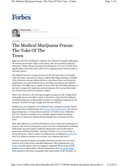 The Medical Marijuana Fracas: The Toke Of The Town