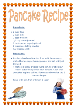 Ingredients: 2 cups flour 2 cups milk 2 eggs (beaten) 1/3 cup butter